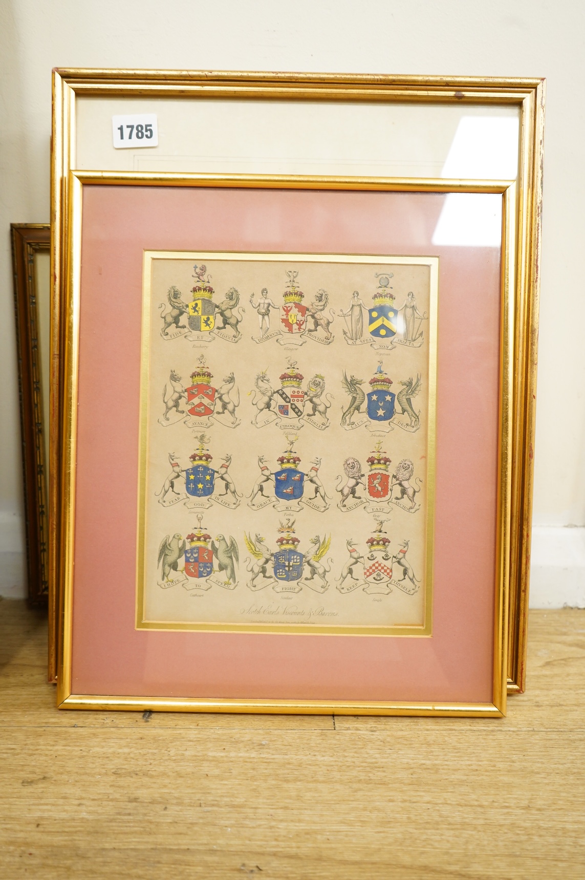 After Joseph Mutlow (fl.1795-1834), pair of early 19th century heraldic coats of arms, comprising: ‘Scotch Earls, Viscounts and Barons’ and ‘English Earls’, engravings, 25 x 18.5cm